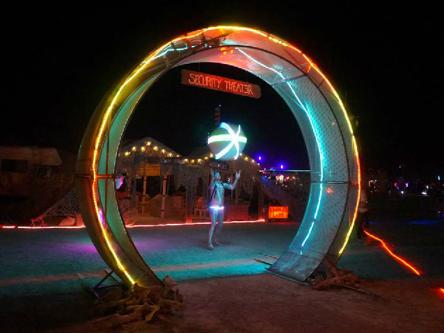 Moon Gate lit up at night