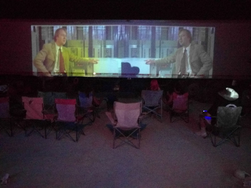 Mirrored movies on our 50-foot trailer "screen"